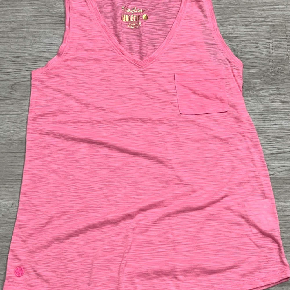 LILLY PULITZER LUXLETIC Pink V-Neck Pocket Tank Top SIZE XS